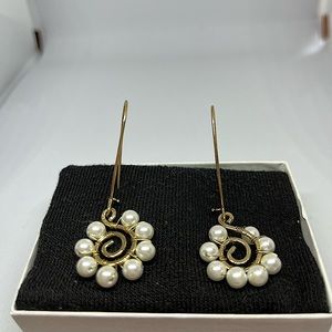 Pearl and gold swirl hoop earrings